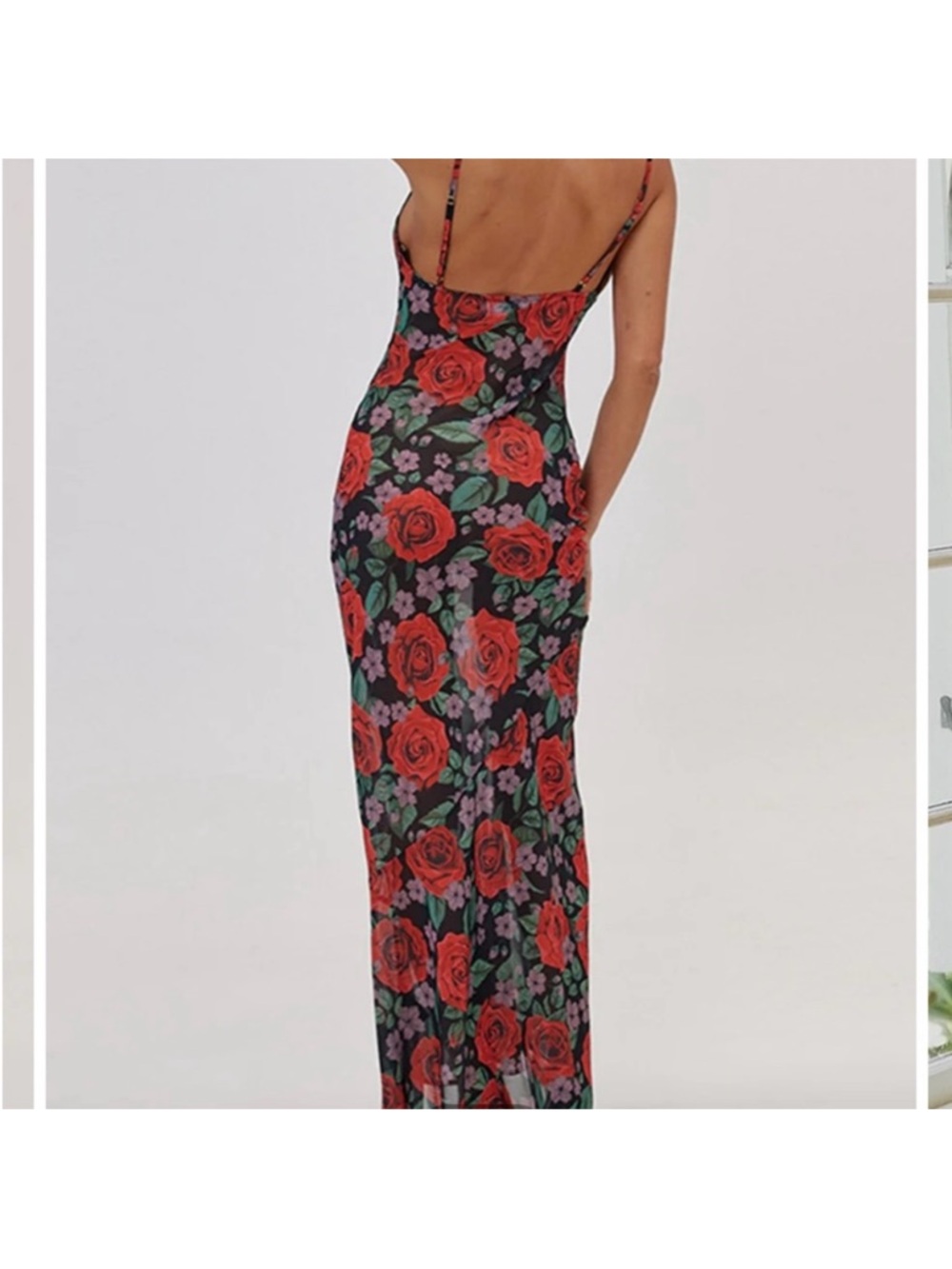 Commense Black Slip Midi Dress with Red Rose Print - Picture 2 of 3